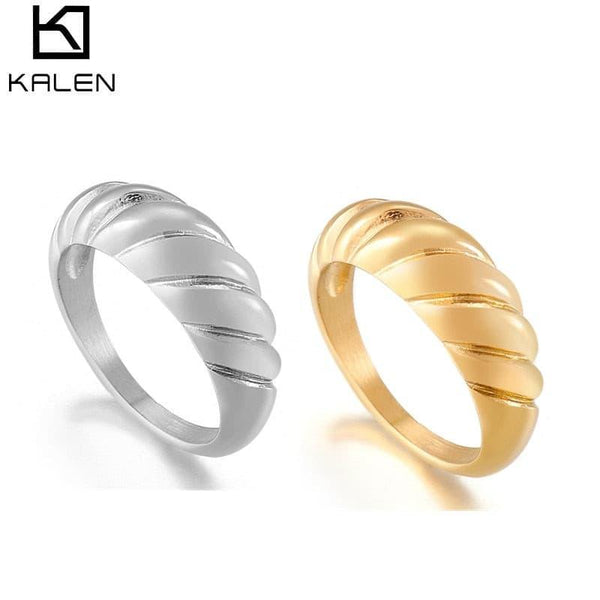 Wedding Bands Croissant Chunky Gold Color Rings For Women Ladies Vintage Anillos High Grade 316L Stainless Steel Fashion Jewelry.