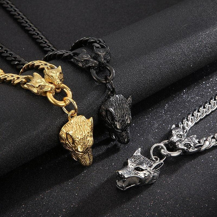 KALEN 10mm Cuban Chain With Wolf Charm Pendant Necklace Stainless Steel Trendy Jewelry.