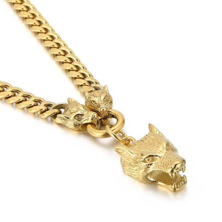 KALEN 10mm Cuban Chain With Wolf Charm Pendant Necklace Stainless Steel Trendy Jewelry.