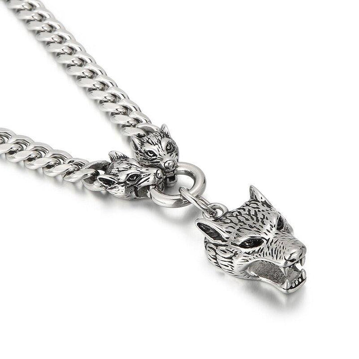 KALEN 10mm Cuban Chain With Wolf Charm Pendant Necklace Stainless Steel Trendy Jewelry.