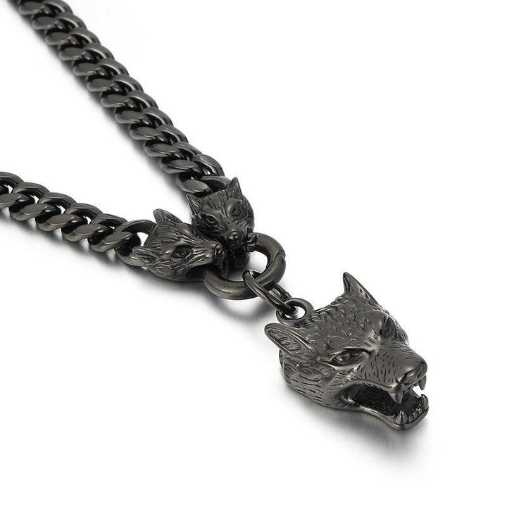 KALEN 10mm Cuban Chain With Wolf Charm Pendant Necklace Stainless Steel Trendy Jewelry.