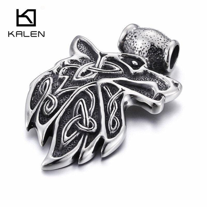 KALEN Hip Hop Animal Wolf Head Pendant Necklace For Men Stainless Steel Big Viking Wolf Rune Amulet Necklace Lucky Blessing Gift.