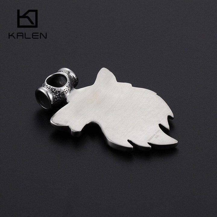 KALEN Hip Hop Animal Wolf Head Pendant Necklace For Men Stainless Steel Big Viking Wolf Rune Amulet Necklace Lucky Blessing Gift.