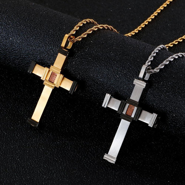 Kalen Stainless Steel Wood Material Hip Hop Rock Male Pendant Men's Fashion Necklace Jewelry.