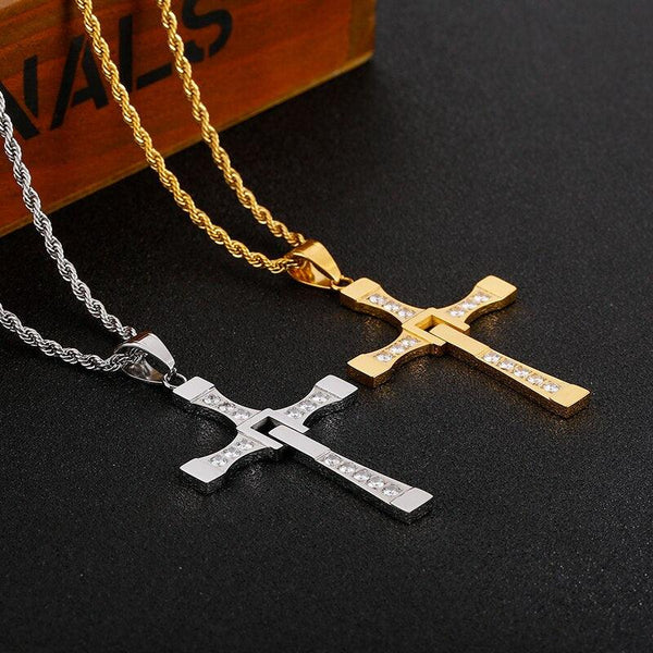 Kalen Fast and Furious Cross Pendant Necklace Stainless Steel Zircon High Quality Jewelry Men's Accessories Wholesale.