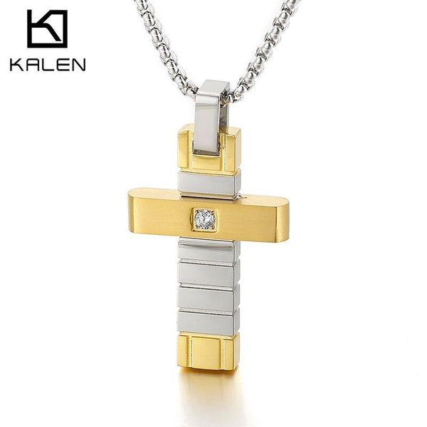Kalen Golden Cross Jesus Pendant Zirconia Prayer Men's Jewelry High Quality Stainless Steel Wholesale.