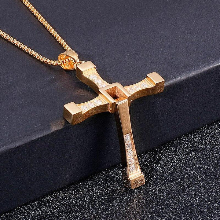 Kalen Fast and Furious Cross Pendant Necklace Stainless Steel Zircon High Quality Jewelry Men's Accessories Wholesale.