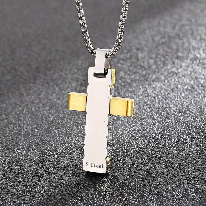 Kalen Golden Cross Jesus Pendant Zirconia Prayer Men's Jewelry High Quality Stainless Steel Wholesale.