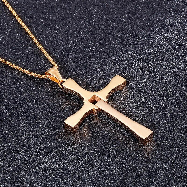 Kalen Fast and Furious Cross Pendant Necklace Stainless Steel Zircon High Quality Jewelry Men's Accessories Wholesale.