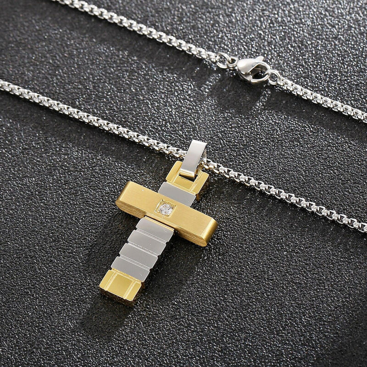 Kalen Golden Cross Jesus Pendant Zirconia Prayer Men's Jewelry High Quality Stainless Steel Wholesale.