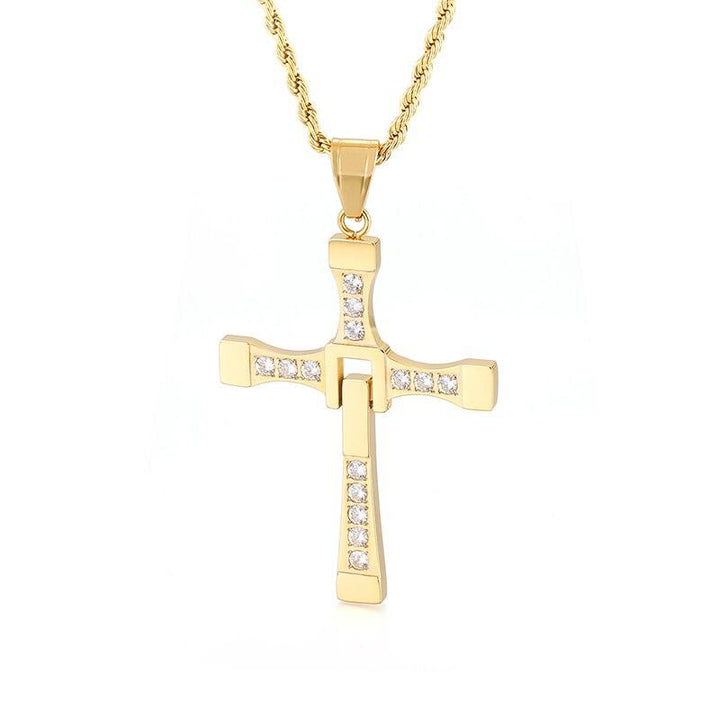 Kalen Fast and Furious Cross Pendant Necklace Stainless Steel Zircon High Quality Jewelry Men's Accessories Wholesale.