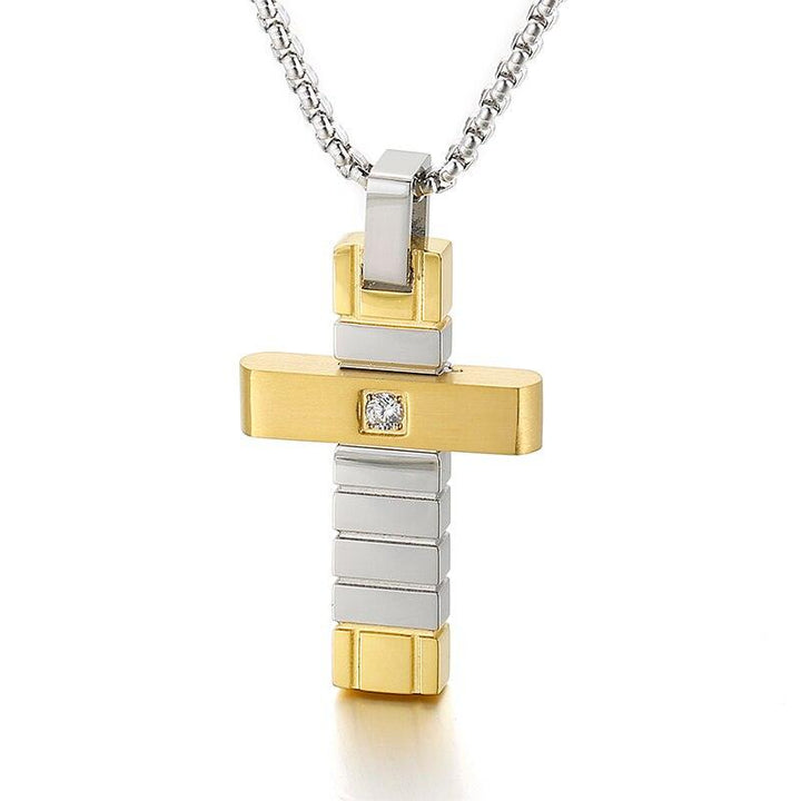 Kalen Golden Cross Jesus Pendant Zirconia Prayer Men's Jewelry High Quality Stainless Steel Wholesale.