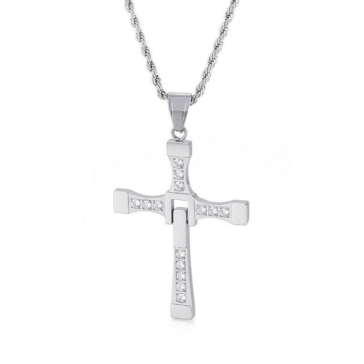 Kalen Fast and Furious Cross Pendant Necklace Stainless Steel Zircon High Quality Jewelry Men's Accessories Wholesale.