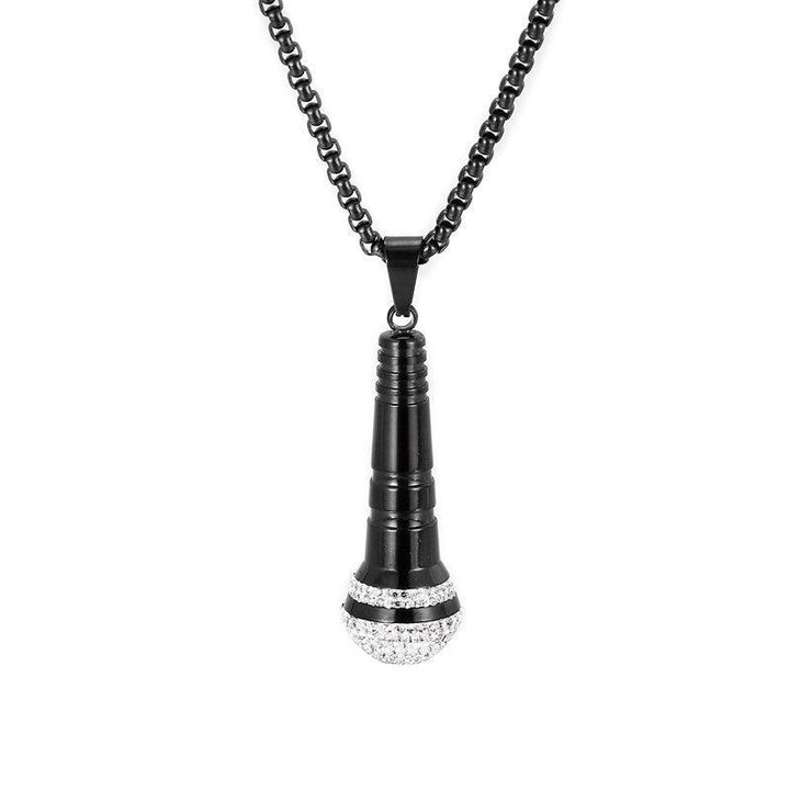 Kalen Hip Hop Trend Microphone Pendant Charm Men's Necklace Party Gift Zircon Stainless Steel Jewelry.