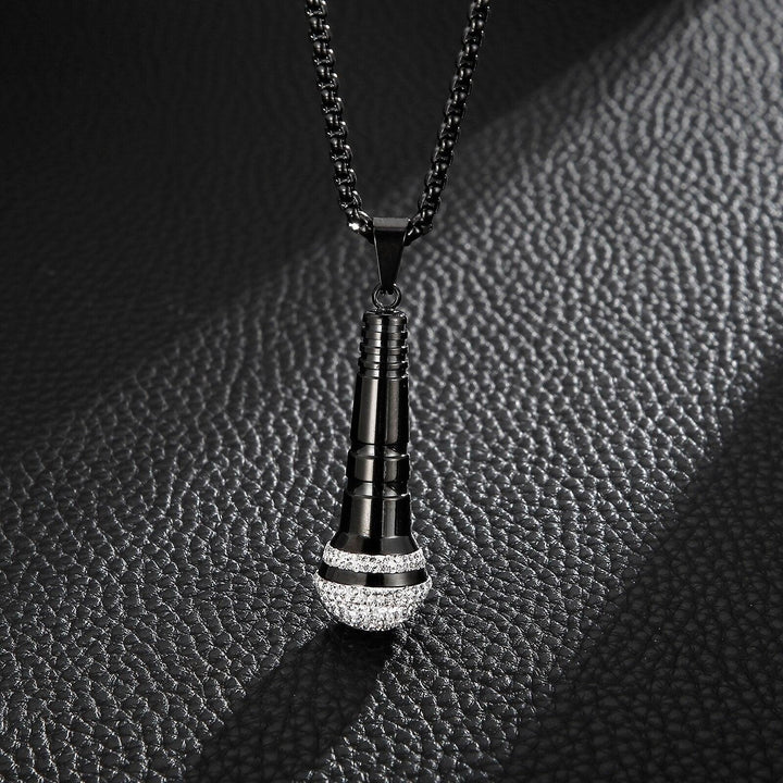 Kalen Hip Hop Trend Microphone Pendant Charm Men's Necklace Party Gift Zircon Stainless Steel Jewelry.