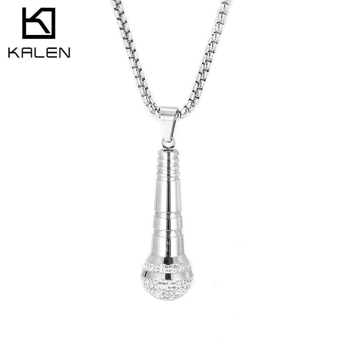 Kalen Hip Hop Trend Microphone Pendant Charm Men's Necklace Party Gift Zircon Stainless Steel Jewelry.