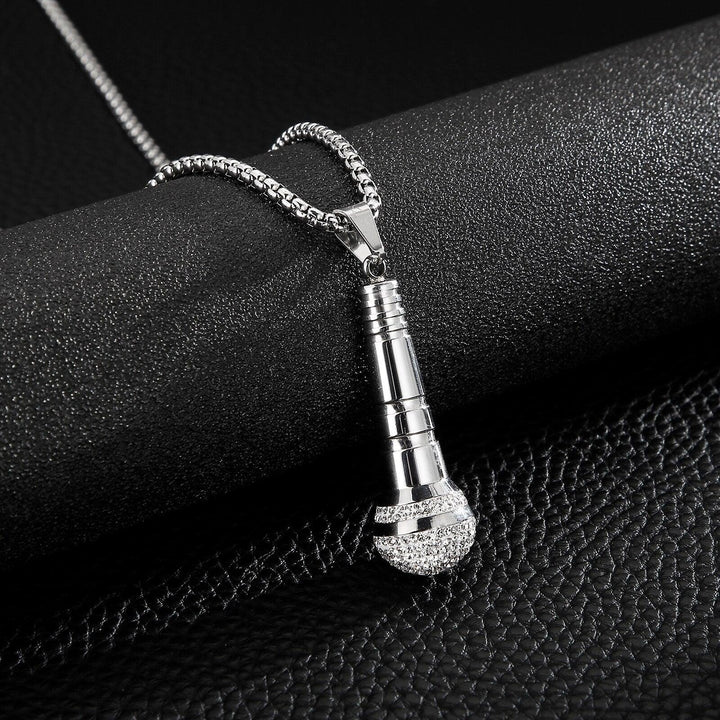 Kalen Hip Hop Trend Microphone Pendant Charm Men's Necklace Party Gift Zircon Stainless Steel Jewelry.