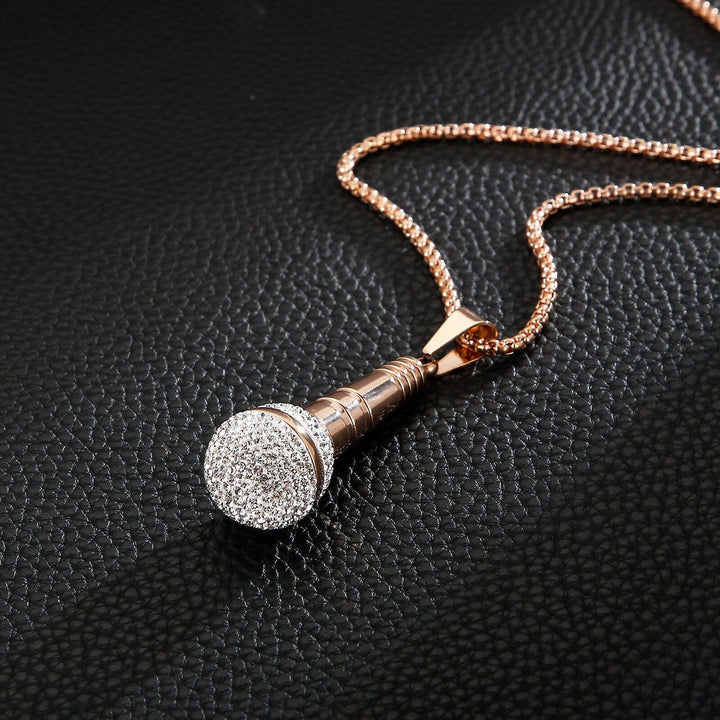 Kalen Hip Hop Trend Microphone Pendant Charm Men's Necklace Party Gift Zircon Stainless Steel Jewelry.