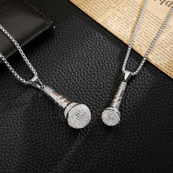 Kalen Hip Hop Trend Microphone Pendant Charm Men's Necklace Party Gift Zircon Stainless Steel Jewelry.