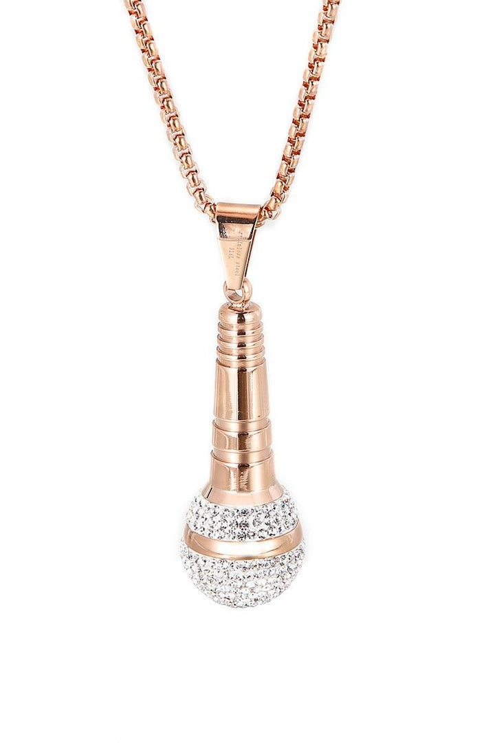 Kalen Hip Hop Trend Microphone Pendant Charm Men's Necklace Party Gift Zircon Stainless Steel Jewelry.