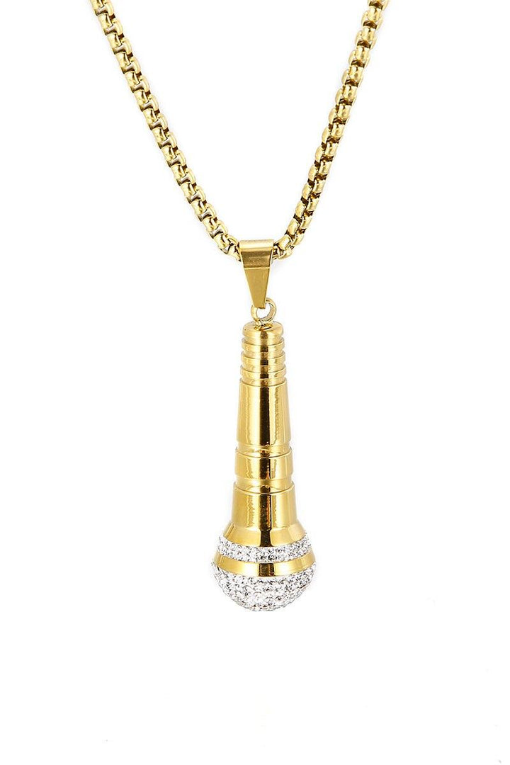 Kalen Hip Hop Trend Microphone Pendant Charm Men's Necklace Party Gift Zircon Stainless Steel Jewelry.