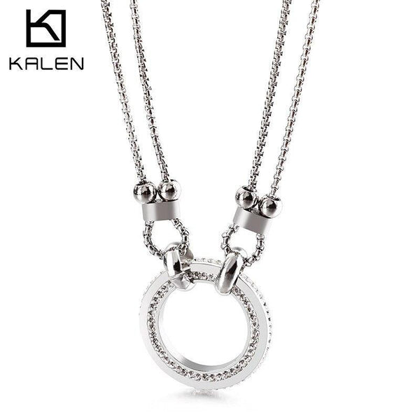 Kalen Round Pendant Ladies Stainless Steel Necklace Trendy Party Gift Accessory Chain.