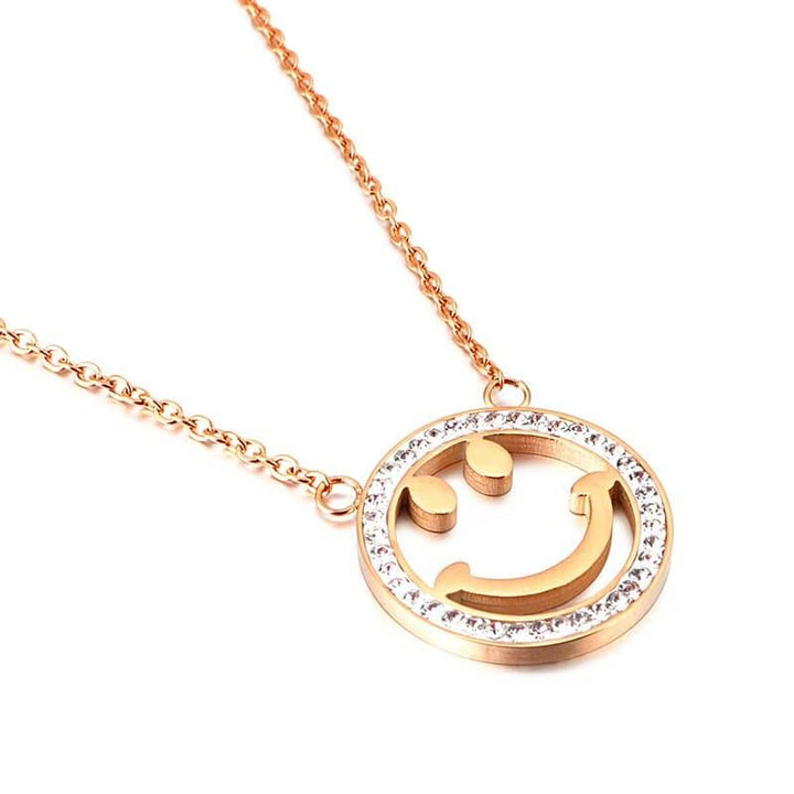 Kalen Female's Simple Design Small Fresh Lucky Smiley Pendant Link Chain Necklace  Stainless Steel Easy-button Jewelry.