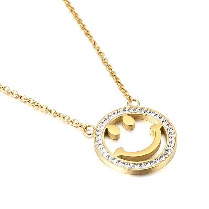 Kalen Female's Simple Design Small Fresh Lucky Smiley Pendant Link Chain Necklace  Stainless Steel Easy-button Jewelry.