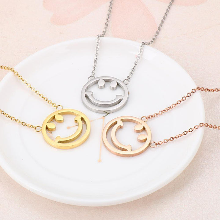 Kalen Female's Simple Design Small Fresh Lucky Smiley Pendant Link Chain Necklace  Stainless Steel Easy-button Jewelry.