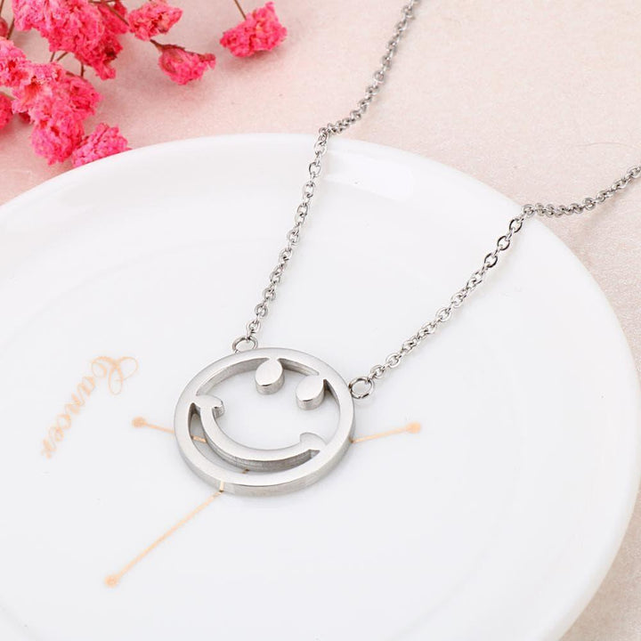 Kalen Female's Simple Design Small Fresh Lucky Smiley Pendant Link Chain Necklace  Stainless Steel Easy-button Jewelry.