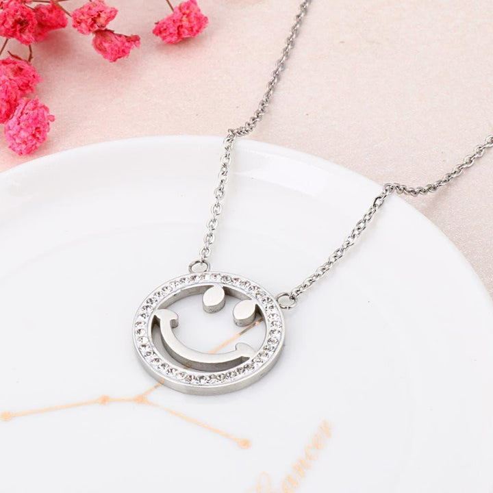 Kalen Female's Simple Design Small Fresh Lucky Smiley Pendant Link Chain Necklace  Stainless Steel Easy-button Jewelry.