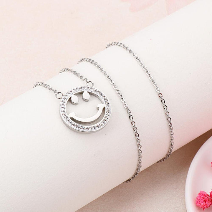 Kalen Female's Simple Design Small Fresh Lucky Smiley Pendant Link Chain Necklace  Stainless Steel Easy-button Jewelry.