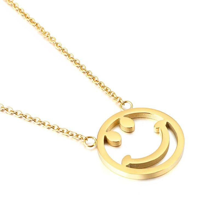 Kalen Female's Simple Design Small Fresh Lucky Smiley Pendant Link Chain Necklace  Stainless Steel Easy-button Jewelry.