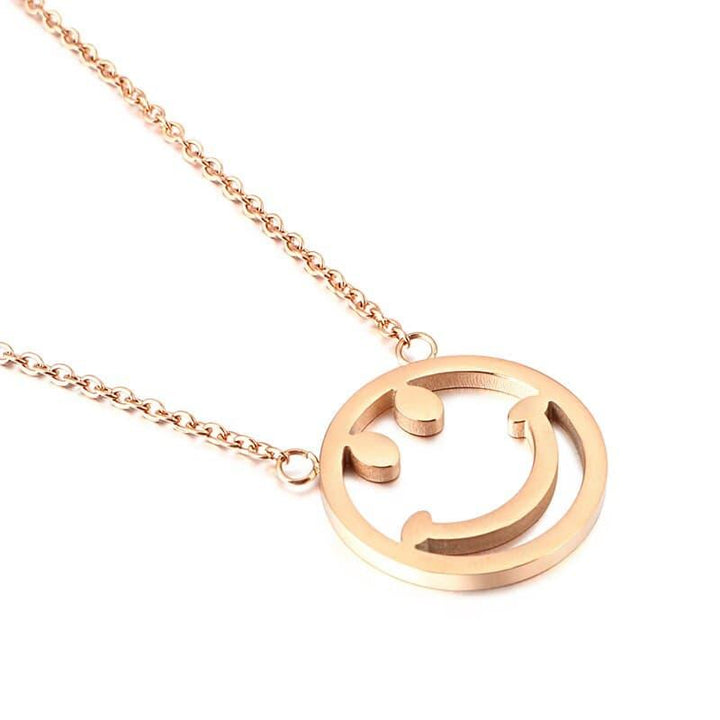 Kalen Female's Simple Design Small Fresh Lucky Smiley Pendant Link Chain Necklace  Stainless Steel Easy-button Jewelry.