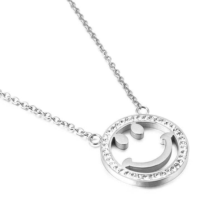 Kalen Female's Simple Design Small Fresh Lucky Smiley Pendant Link Chain Necklace  Stainless Steel Easy-button Jewelry.