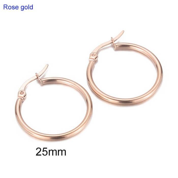 Kalen 12/15/20/25 30/40/50/60/70 80/90/100X2mm Rose Gold Wholesale Stainless Steel Circle Hoop Earrings for Women - kalen