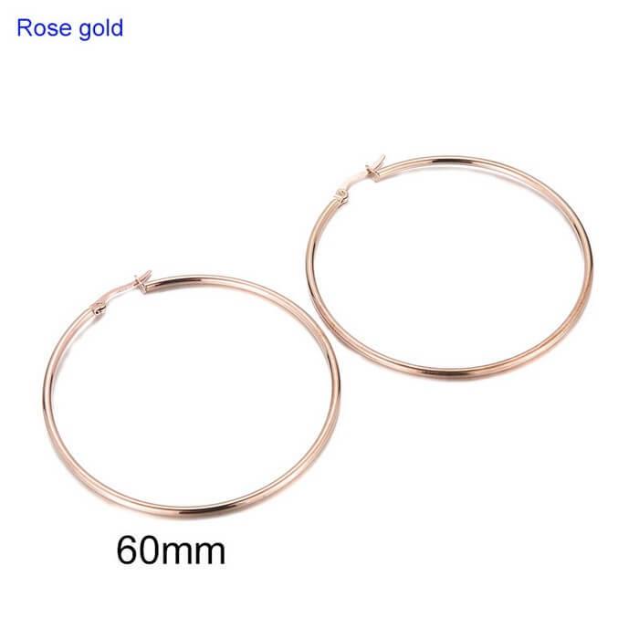 Kalen 12/15/20/25 30/40/50/60/70 80/90/100X2mm Rose Gold Wholesale Stainless Steel Circle Hoop Earrings for Women - kalen