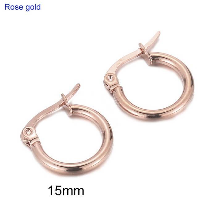 Kalen 12/15/20/25 30/40/50/60/70 80/90/100X2mm Rose Gold Wholesale Stainless Steel Circle Hoop Earrings for Women - kalen