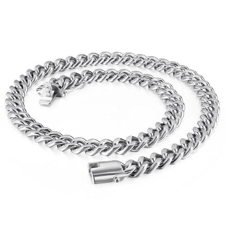 11mm Polished 2-Side Cut Curb Cuban Chain Necklace with Push Button Lock Clap - kalen