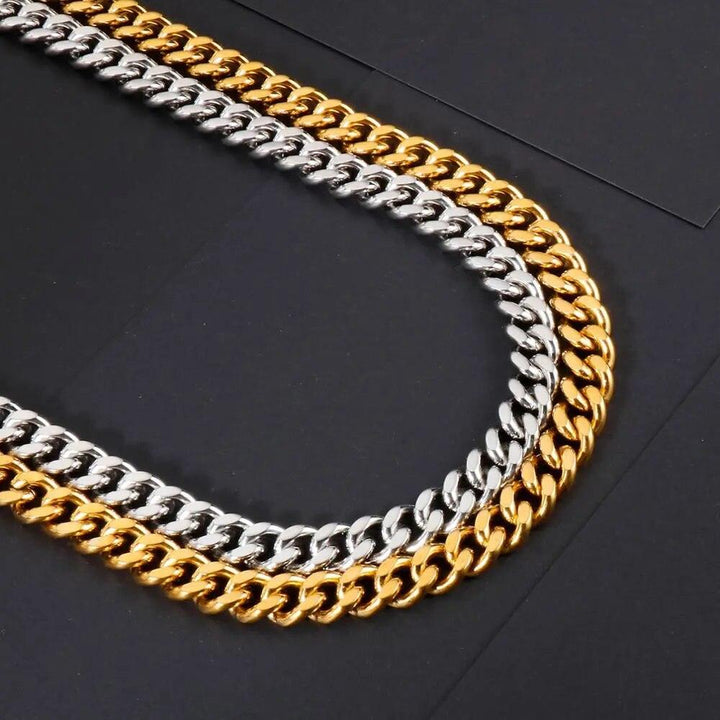 11mm Polished 2-Side Cut Curb Cuban Chain Necklace with Push Button Lock Clap - kalen