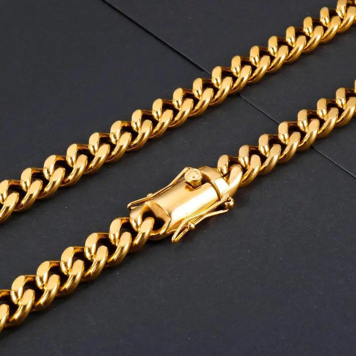 11mm Polished 2-Side Cut Curb Cuban Chain Necklace with Push Button Lock Clap - kalen