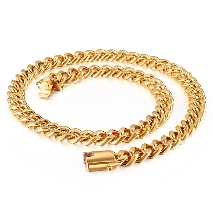 11mm Polished 2-Side Cut Curb Cuban Chain Necklace with Push Button Lock Clap - kalen