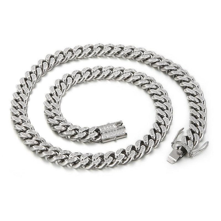 12mm Polished 2-Side Cut Curb Cuban Zircon Chain Bracelet Necklace with CNC Zircon Magnet Box Clap - kalen