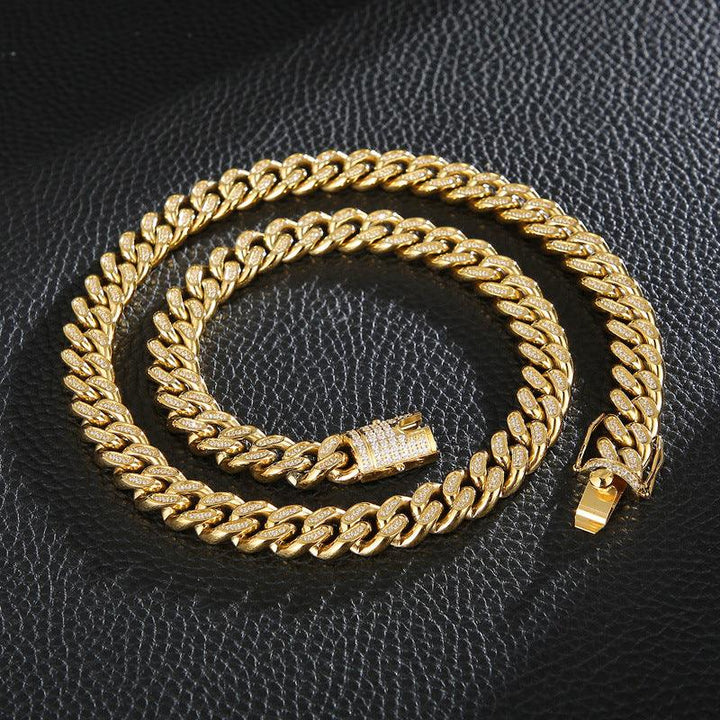 12mm Polished 2-Side Cut Curb Cuban Zircon Chain Bracelet Necklace with CNC Zircon Magnet Box Clap - kalen