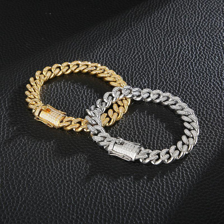 12mm Polished 2-Side Cut Curb Cuban Zircon Chain Bracelet Necklace with CNC Zircon Magnet Box Clap - kalen