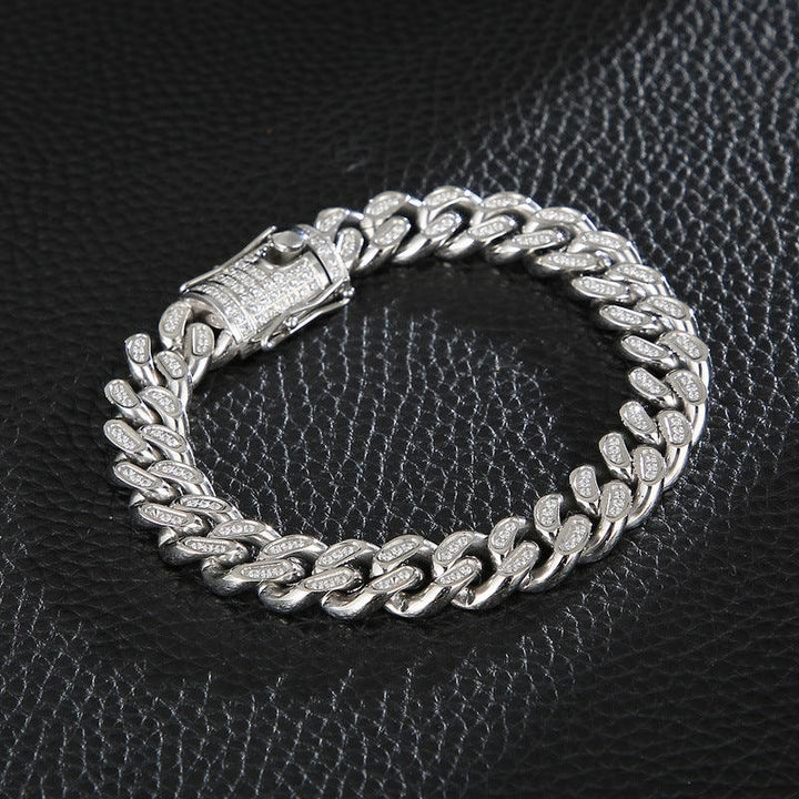 12mm Polished 2-Side Cut Curb Cuban Zircon Chain Bracelet Necklace with CNC Zircon Magnet Box Clap - kalen