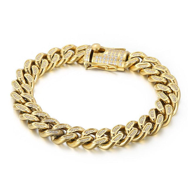 12mm Polished 2-Side Cut Curb Cuban Zircon Chain Bracelet Necklace with CNC Zircon Magnet Box Clap - kalen