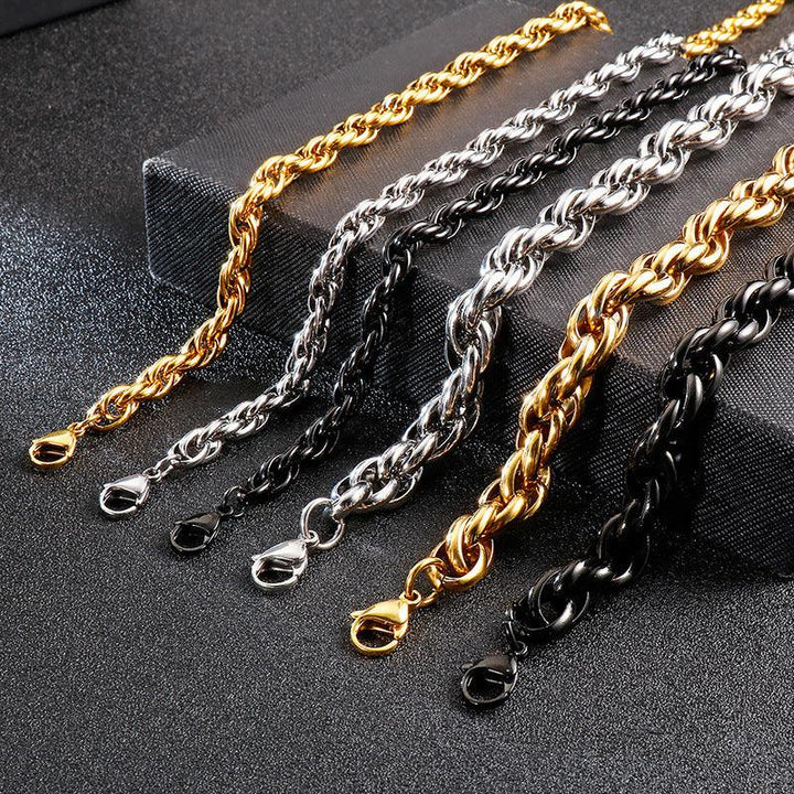 7/11mm Stainless Steel Twisted Rope Chain Necklace - kalen