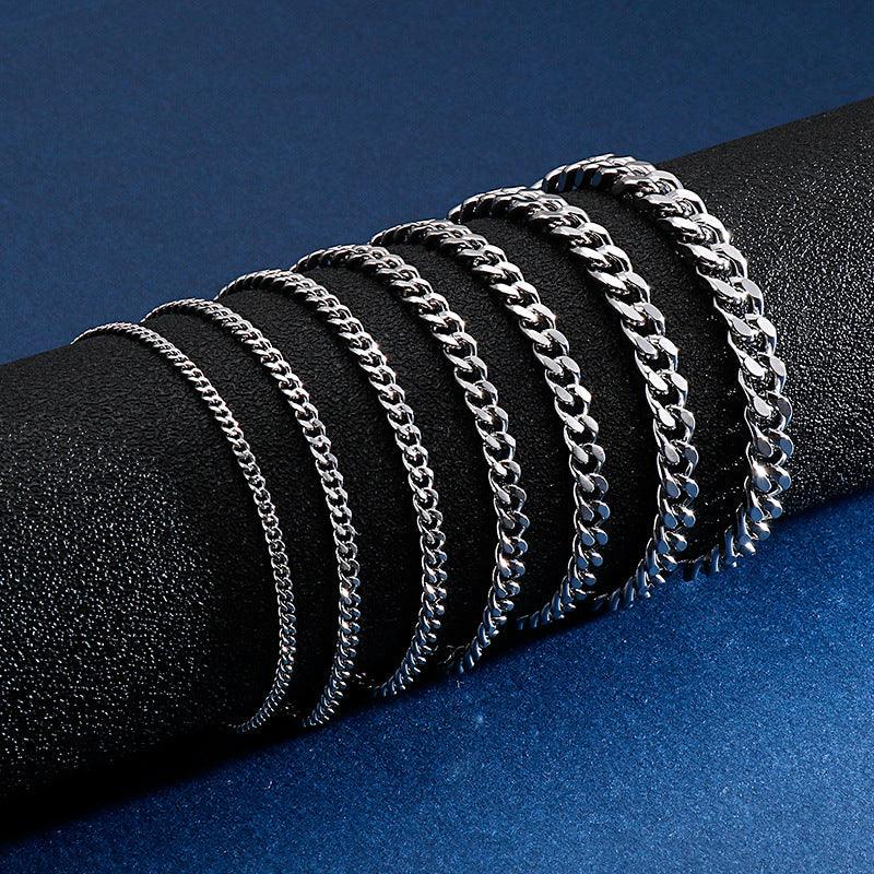 2/3/3.5/4.5/5/6/7mm Polished 2-Side Cut Curb Cuban Chain Bracelet with Lobster Clap - kalen