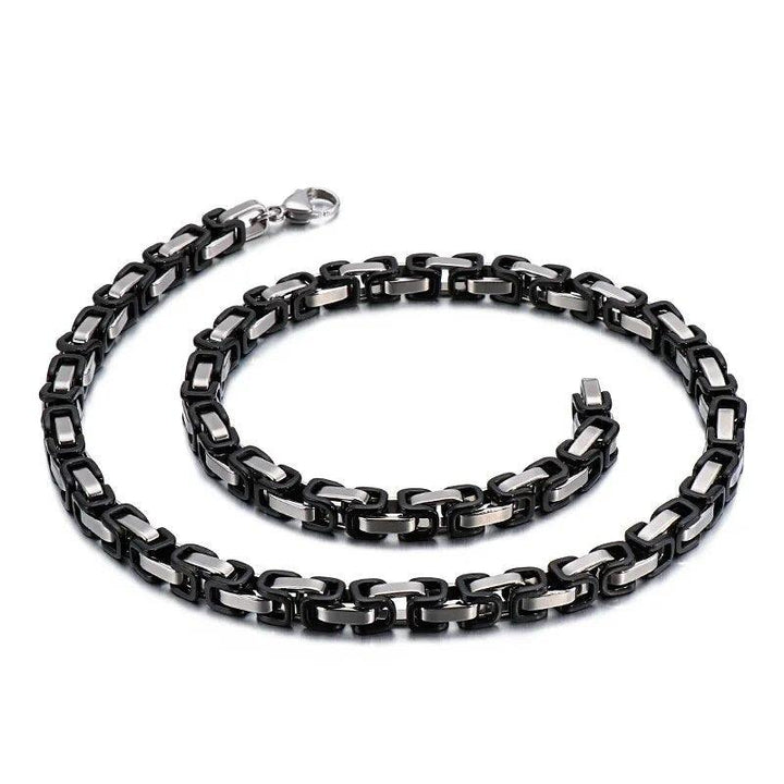 4/6/8mm PVD Black AND Steel Byzantine Chain Necklace Stainless Steel - kalen